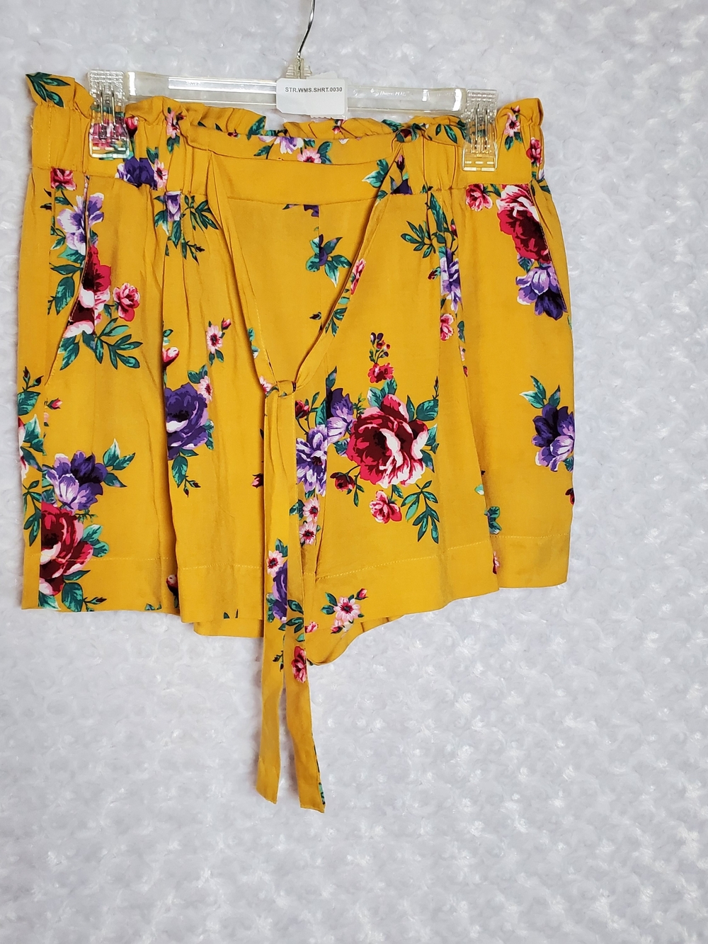Ambiance Apparel Mustard Yellow Floral Tie-Waist Skirt Size L
